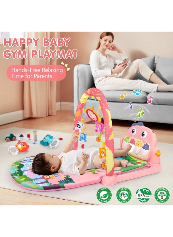 أل أيه بريشوس بساط لعب للأطفال، بساط أنشطة ممتع على شكل بيانو لوقت الاستلقاء على البطن مع 5 ألعاب حسية للأطفال الرضع، موسيقى وأضواء، هدايا للأولاد والبنات حديثي الولادة من عمر 0 ​​إلى 3 و6 و9 و12 شهرًا - Image 3